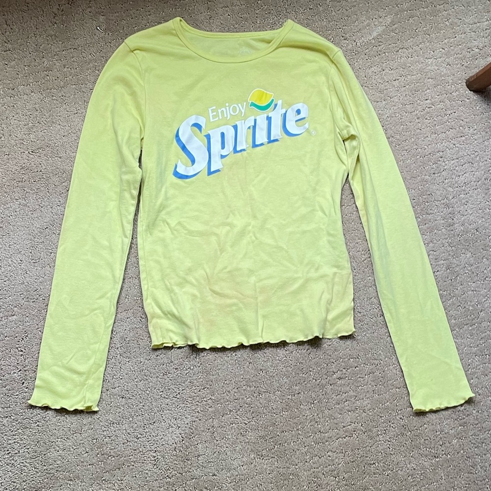 Yellow crop top with lettuce trim and sprite logo